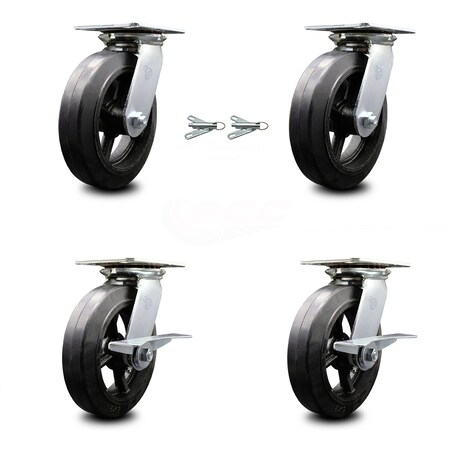 Service Caster 8 Inch Rubber on Steel Swivel Caster Swivel Locks 2 Brakes, 2PK SCC-35S820-RSR-BSL-2-SLB-2